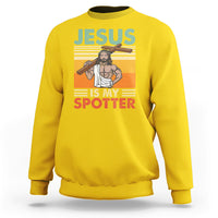 Funny Gym Shirt Jesus Is My Spotter Funny Workout Jesus Chistian Cross Vintage, Funny Jesus Shirt, Jesus Believer, Religious Shirt Sweatshirt - Wonder Print Shop