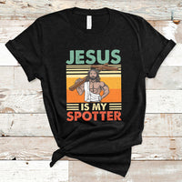 Funny Gym Shirt Jesus Is My Spotter Funny Workout Jesus Chistian Cross Vintage, Funny Jesus Shirt, Jesus Believer, Religious Shirt T-Shirt - Wonder Print Shop
