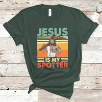 Funny Gym Shirt Jesus Is My Spotter Funny Workout Jesus Chistian Cross Vintage, Funny Jesus Shirt, Jesus Believer, Religious Shirt T-Shirt - Wonder Print Shop