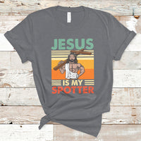 Funny Gym Shirt Jesus Is My Spotter Funny Workout Jesus Chistian Cross Vintage, Funny Jesus Shirt, Jesus Believer, Religious Shirt T-Shirt - Wonder Print Shop