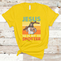 Funny Gym Shirt Jesus Is My Spotter Funny Workout Jesus Chistian Cross Vintage, Funny Jesus Shirt, Jesus Believer, Religious Shirt T-Shirt - Wonder Print Shop