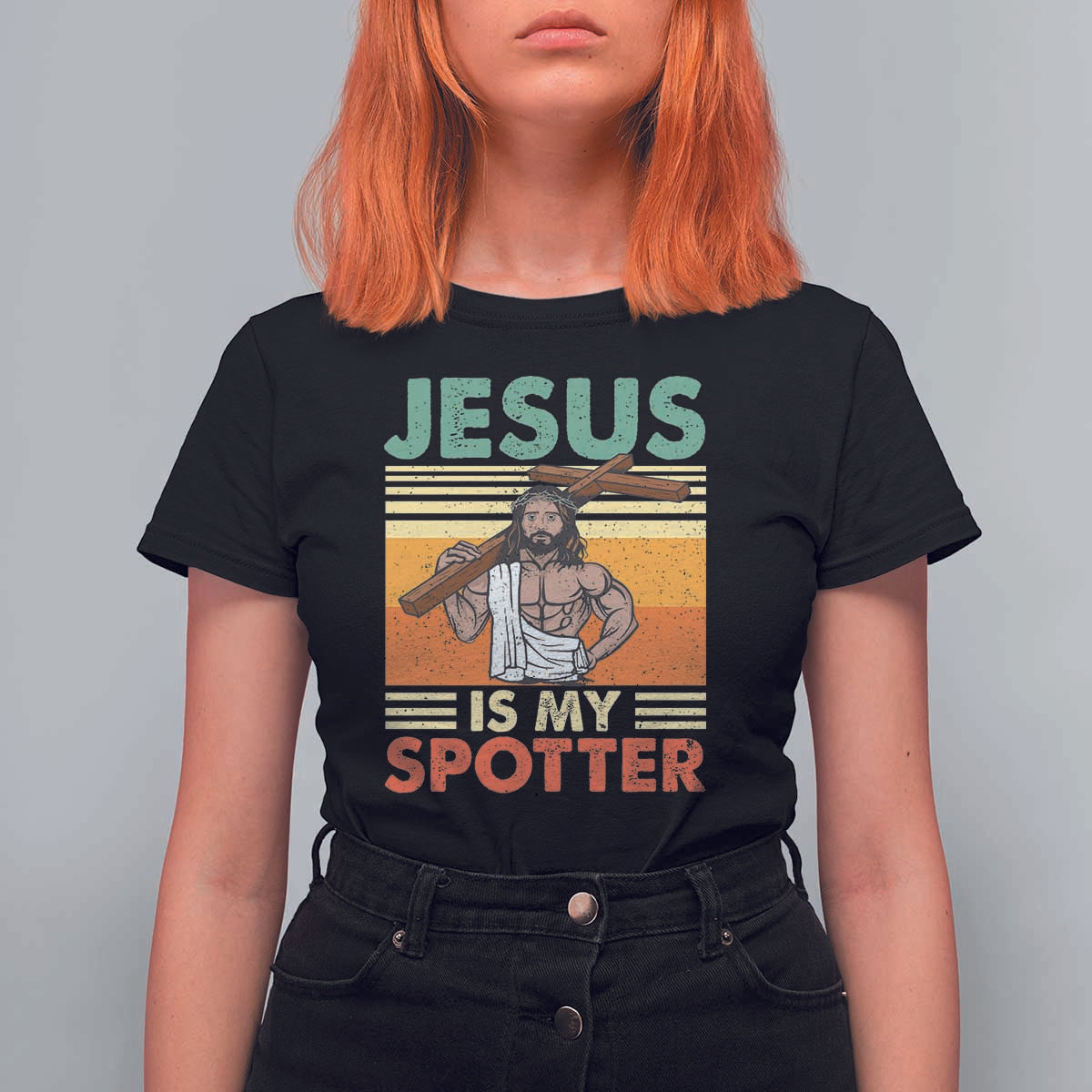 Jesus Is My Spotter T Shirt For Women Funny Gym Christian Fitness