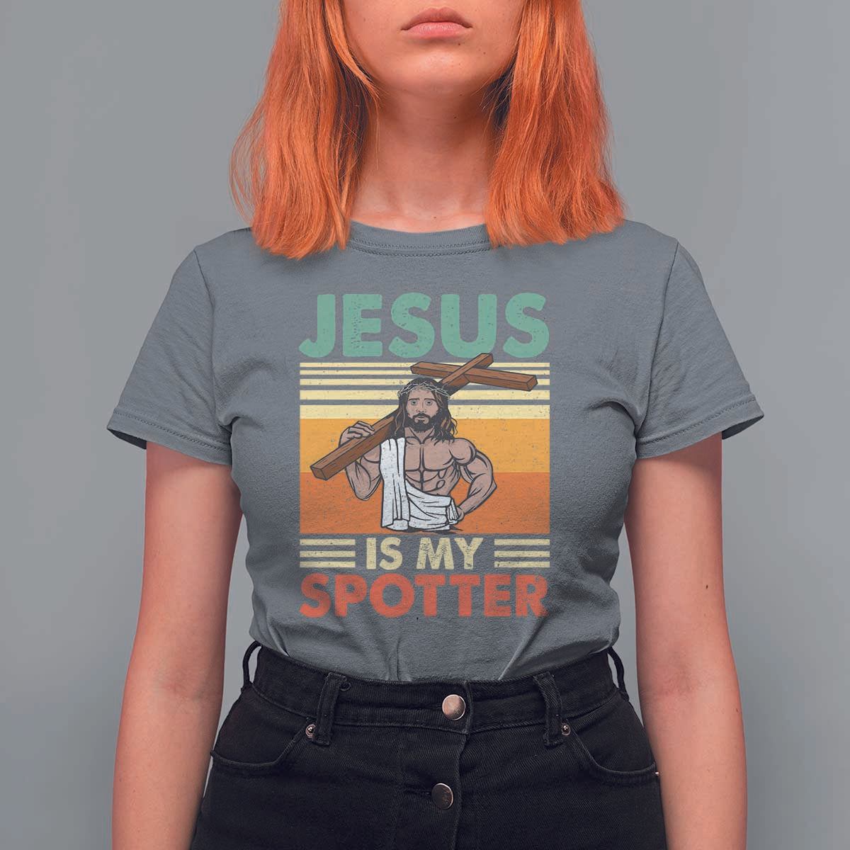 Jesus Is My Spotter T Shirt For Women Funny Gym Christian Fitness