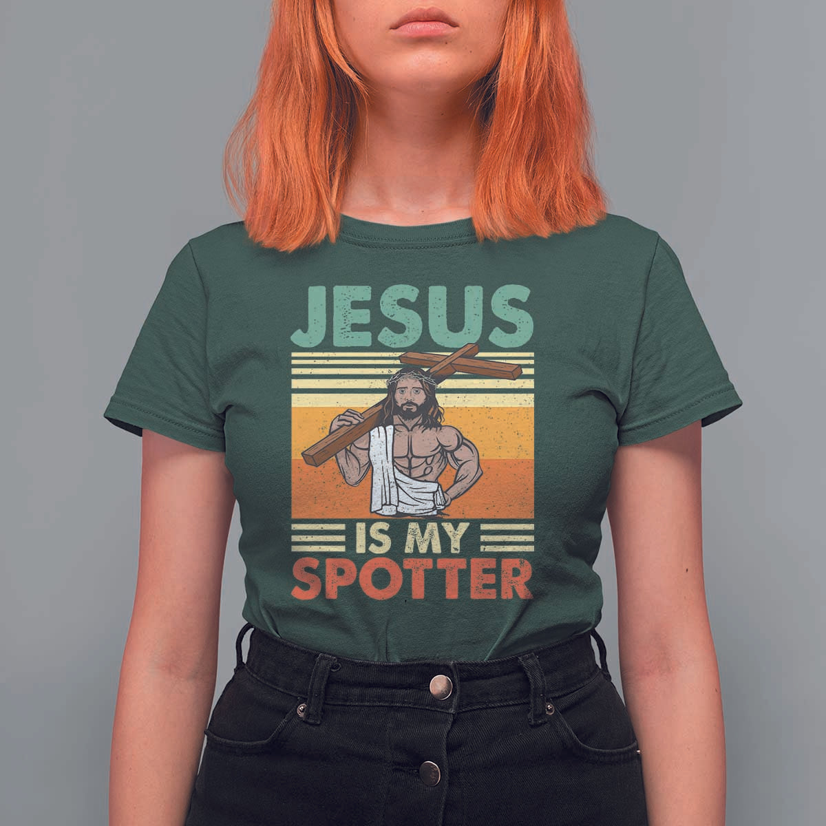 Jesus Is My Spotter T Shirt For Women Funny Gym Christian Fitness