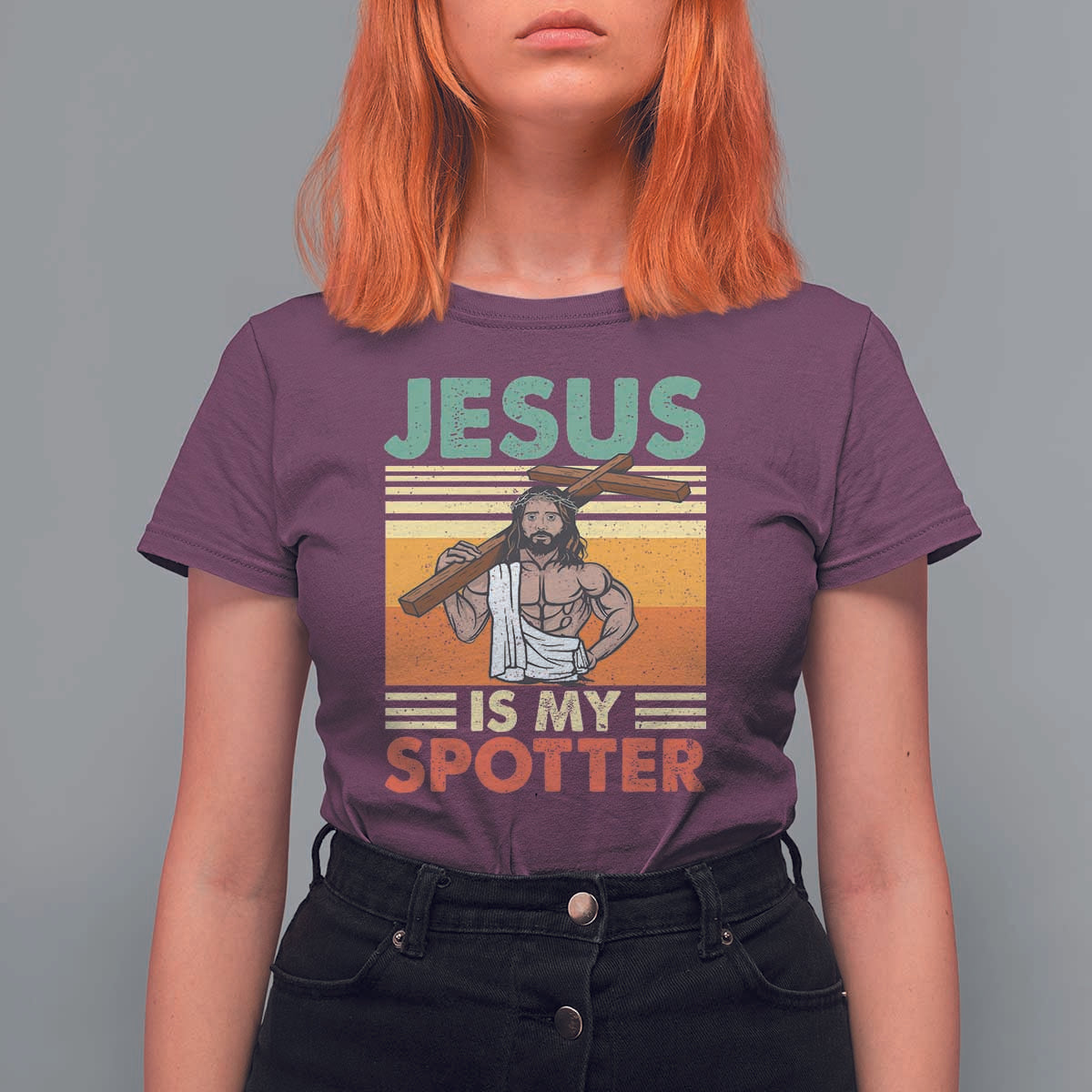 Jesus Is My Spotter T Shirt For Women Funny Gym Christian Fitness