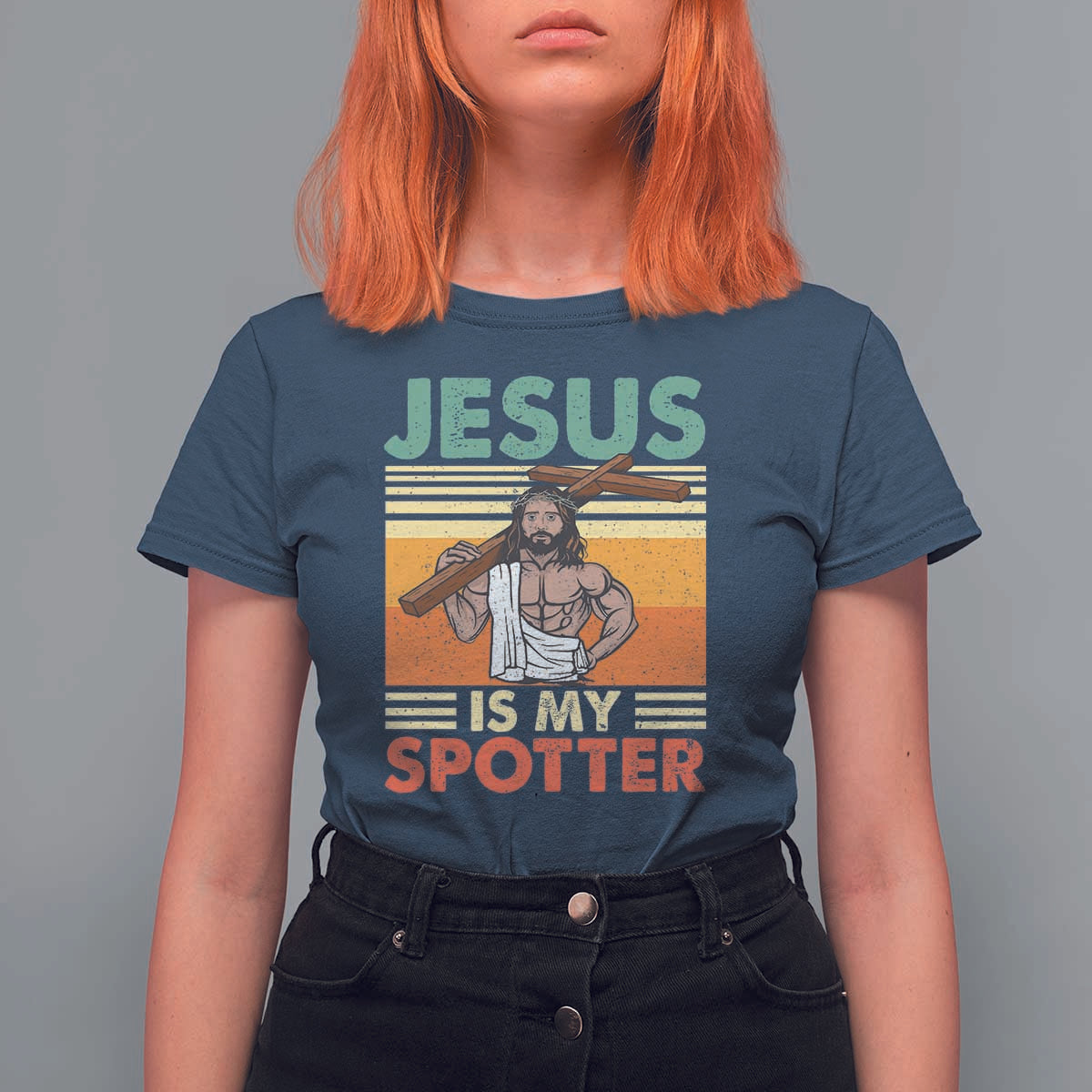 Jesus Is My Spotter T Shirt For Women Funny Gym Christian Fitness