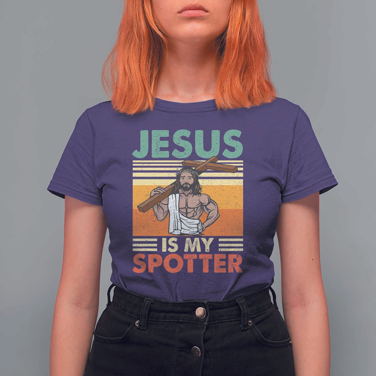 Jesus Is My Spotter T Shirt For Women Funny Gym Christian Fitness