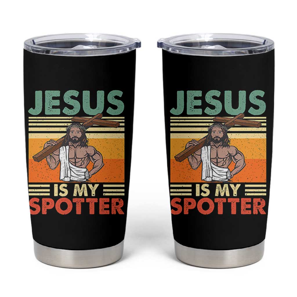 Jesus Is My Spotter Tumbler Cup Funny Gym Christian Fitness