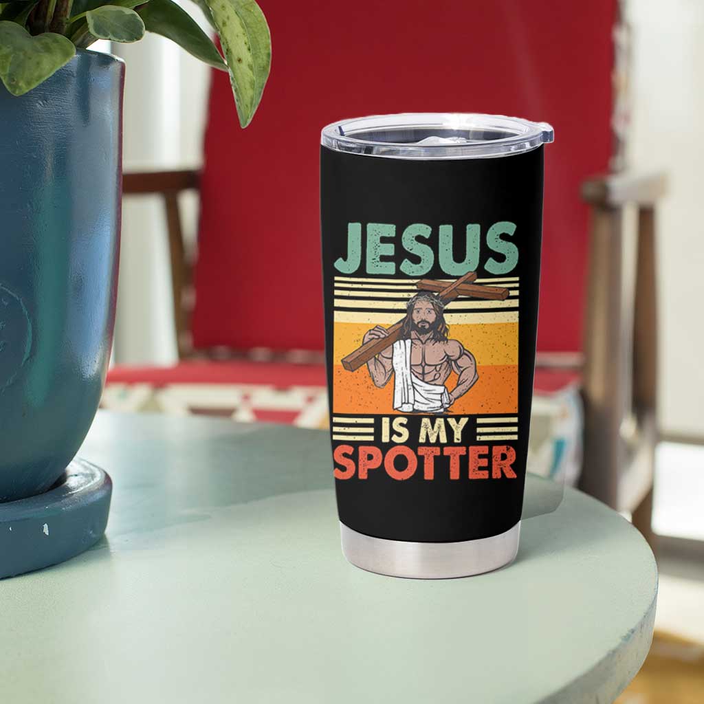 Jesus Is My Spotter Tumbler Cup Funny Gym Christian Fitness