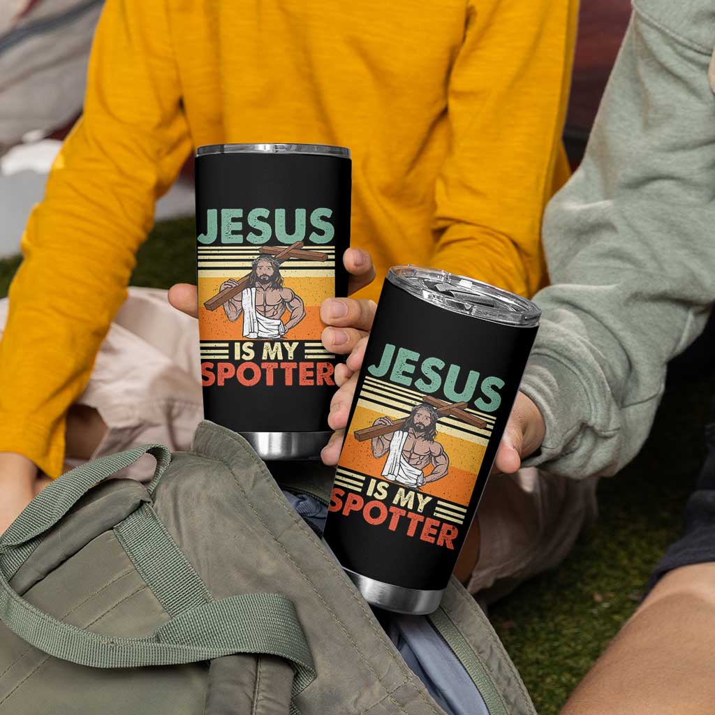 Jesus Is My Spotter Tumbler Cup Funny Gym Christian Fitness