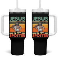 Jesus Is My Spotter Tumbler With Handle Funny Gym Christian Fitness