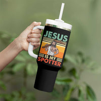 Jesus Is My Spotter Tumbler With Handle Funny Gym Christian Fitness