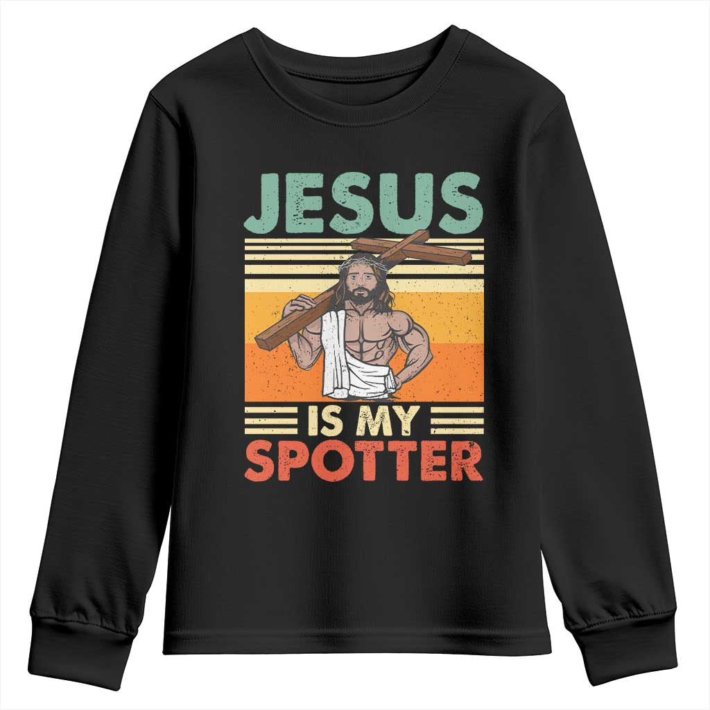 Jesus Is My Spotter Youth Sweatshirt Funny Gym Christian Fitness