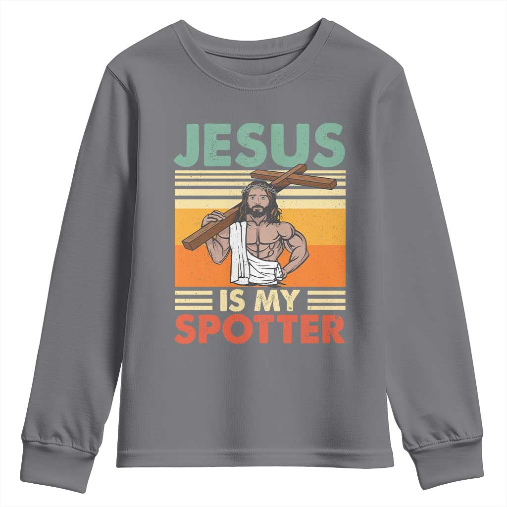 Jesus Is My Spotter Youth Sweatshirt Funny Gym Christian Fitness