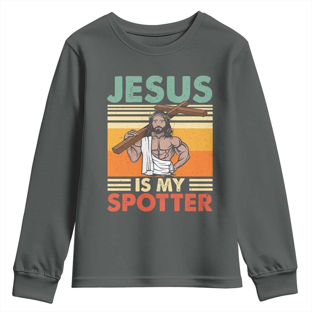 Jesus Is My Spotter Youth Sweatshirt Funny Gym Christian Fitness