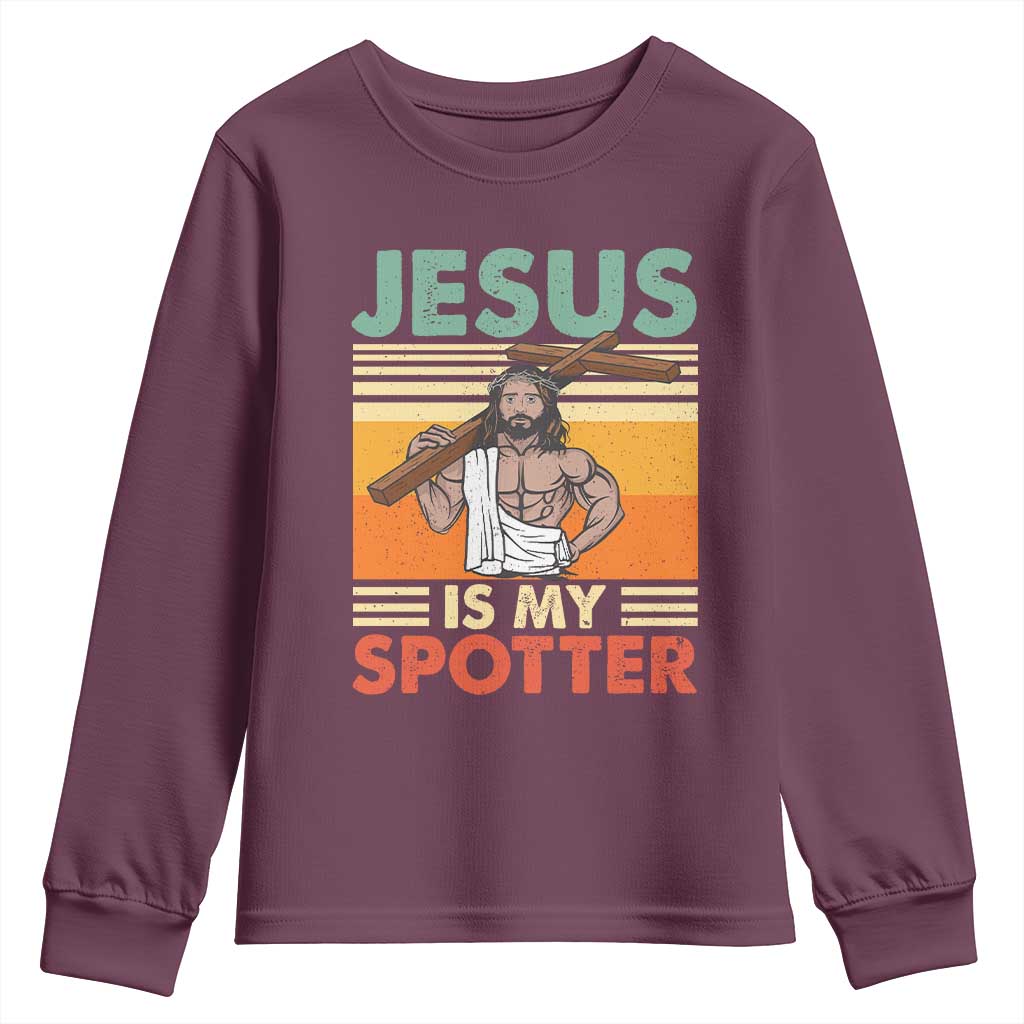 Jesus Is My Spotter Youth Sweatshirt Funny Gym Christian Fitness