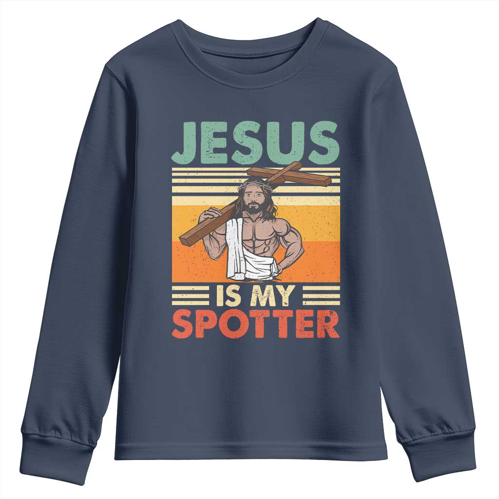 Jesus Is My Spotter Youth Sweatshirt Funny Gym Christian Fitness
