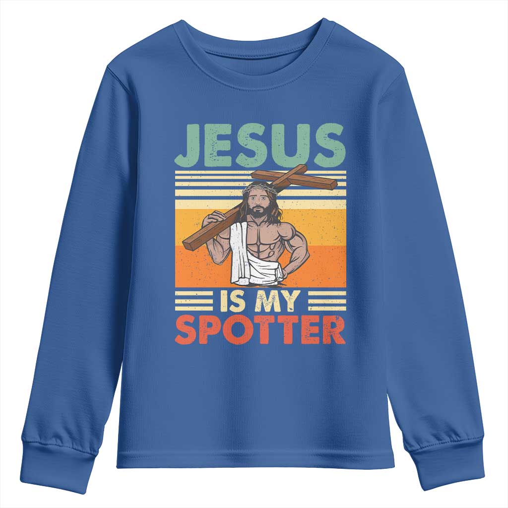 Jesus Is My Spotter Youth Sweatshirt Funny Gym Christian Fitness