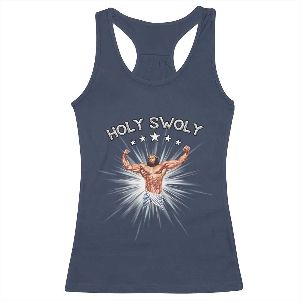 Holy Swoly Racerback Tank Top Funny Jesus Workout Motivation Bodybuilding Fitness