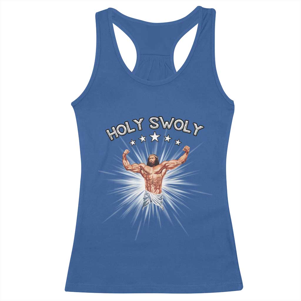 Holy Swoly Racerback Tank Top Funny Jesus Workout Motivation Bodybuilding Fitness