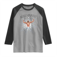 Holy Swoly Raglan Shirt Funny Jesus Workout Motivation Bodybuilding Fitness
