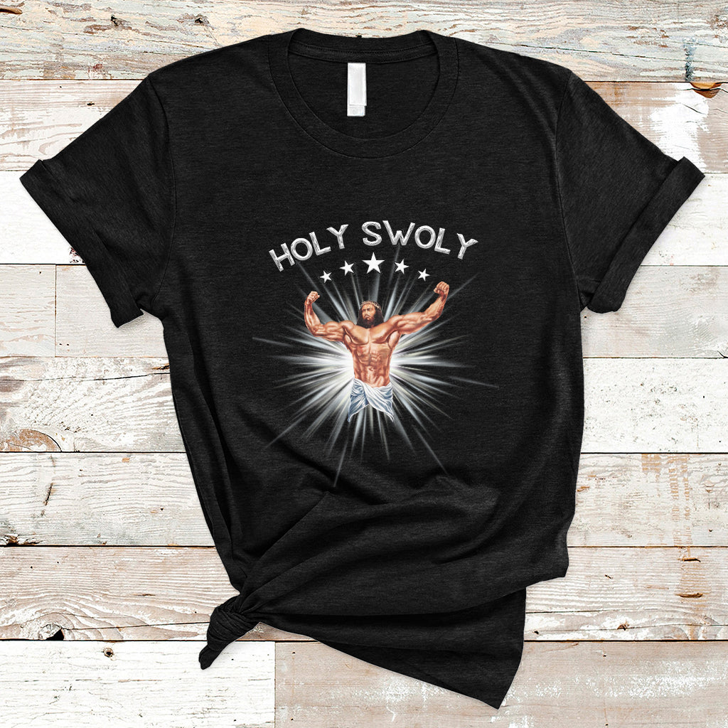 Holy Swoly Bodybuilding Jesus Fitness Funny Gym Funny Jesus Shirt, Jesus Believer, Religious Shirt T-Shirt - Wonder Print Shop