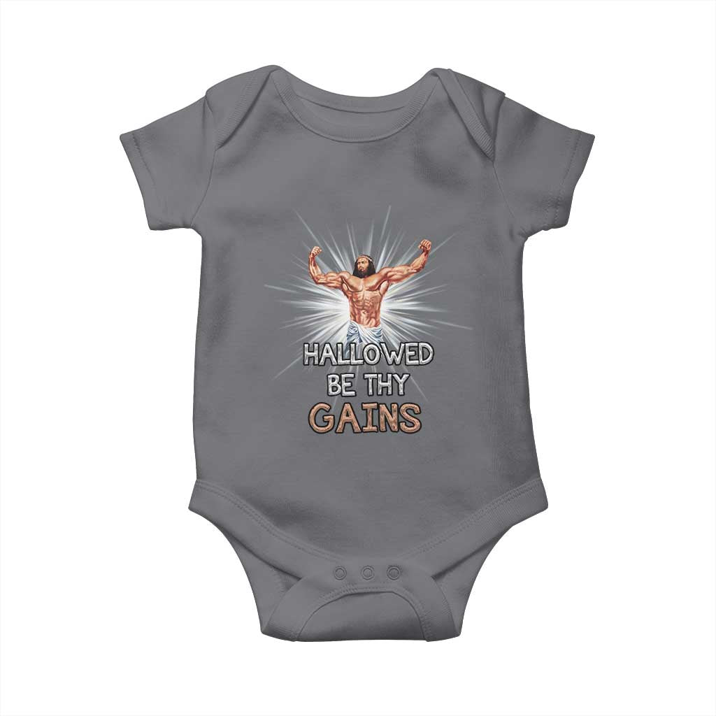Hallowed Be Thy Gains Baby Onesie Funny Jesus Workout Motivation Bodybuilding Fitness