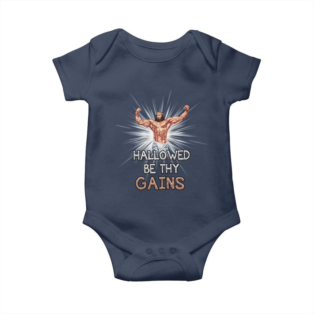 Hallowed Be Thy Gains Baby Onesie Funny Jesus Workout Motivation Bodybuilding Fitness
