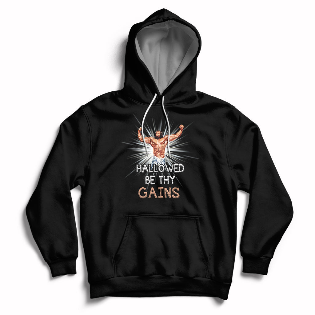 Hallowed Be Thy Gains Bodybuilding Jesus Fitness Funny Gym Funny Jesus Shirt, Jesus Believer, Religious Shirt Hoodie - Wonder Print Shop