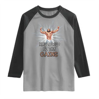 Hallowed Be Thy Gains Raglan Shirt Funny Jesus Workout Motivation Bodybuilding Fitness