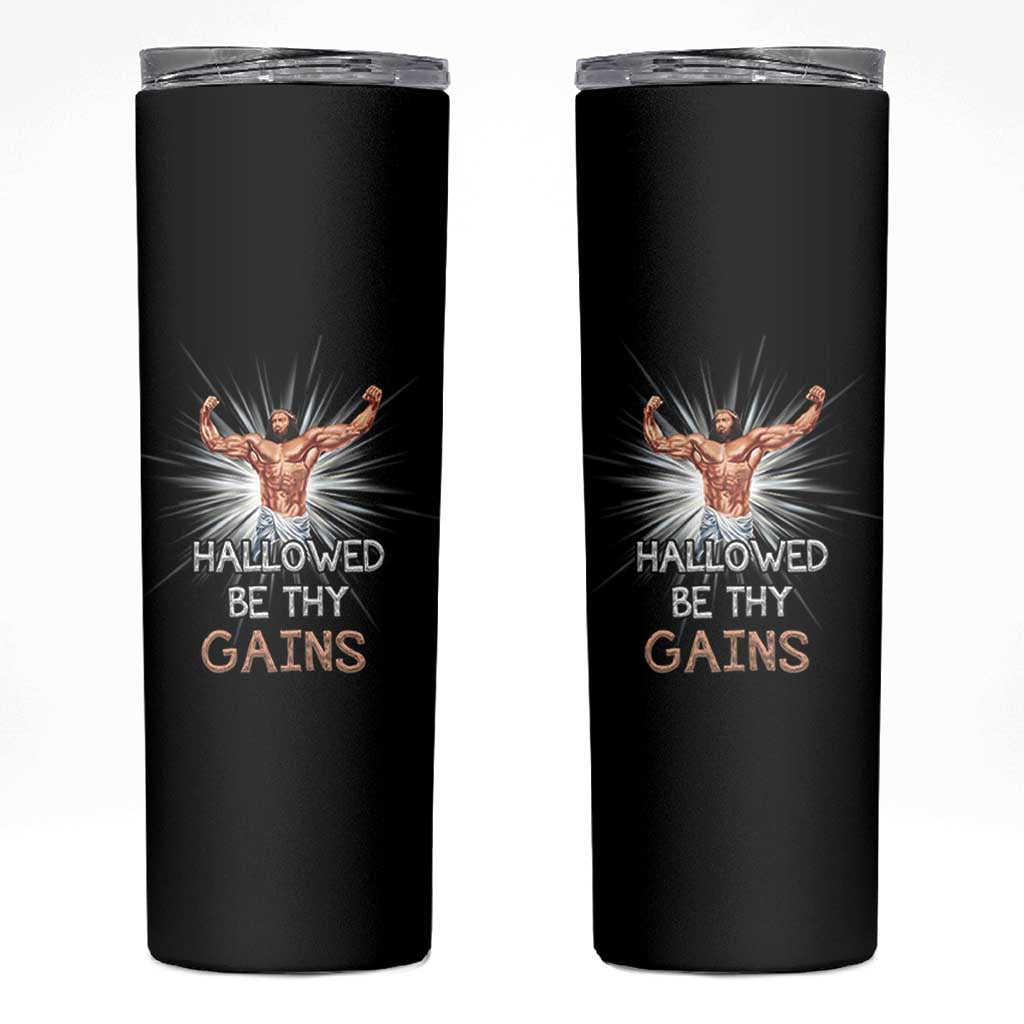 Hallowed Be Thy Gains Skinny Tumbler Funny Jesus Workout Motivation Bodybuilding Fitness