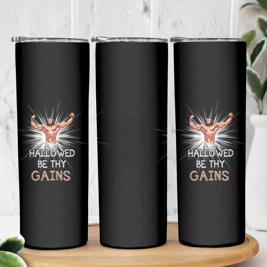 Hallowed Be Thy Gains Skinny Tumbler Funny Jesus Workout Motivation Bodybuilding Fitness