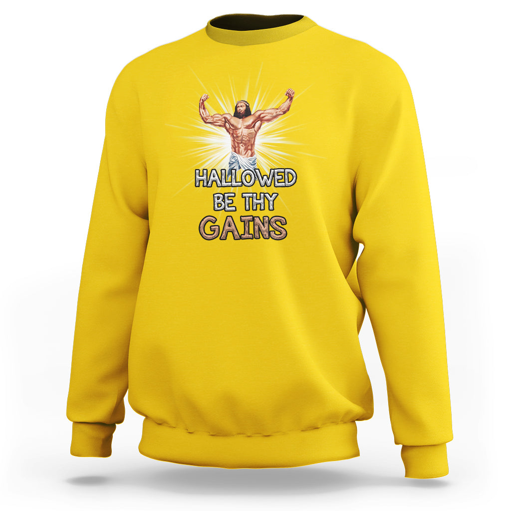 Hallowed Be Thy Gains Bodybuilding Jesus Fitness Funny Gym Funny Jesus Shirt, Jesus Believer, Religious Shirt Sweatshirt - Wonder Print Shop