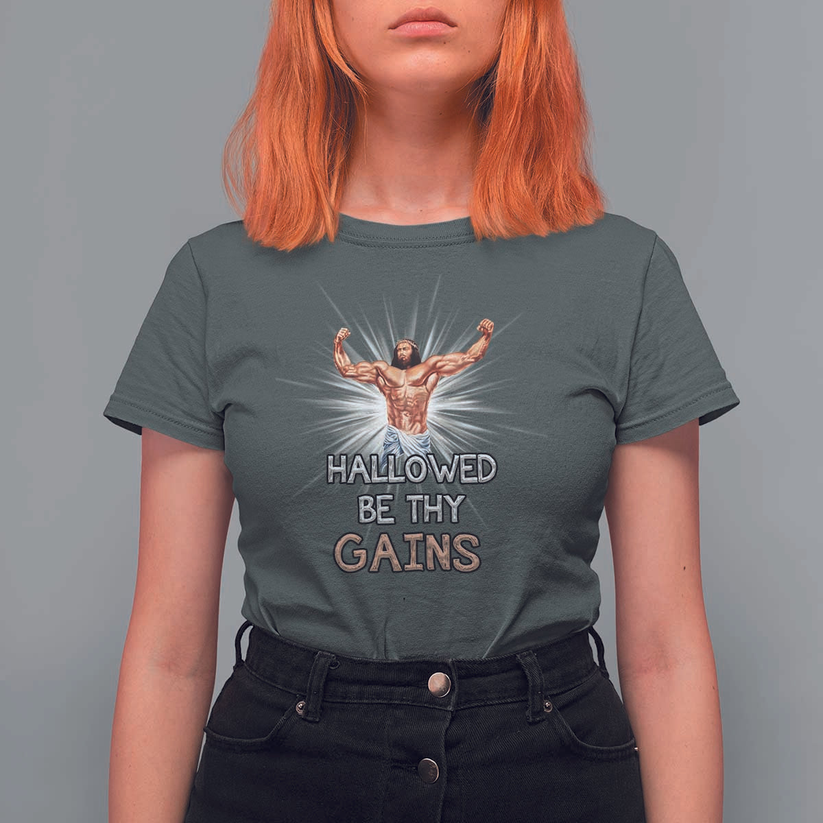 Hallowed Be Thy Gains T Shirt For Women Funny Jesus Workout Motivation Bodybuilding Fitness