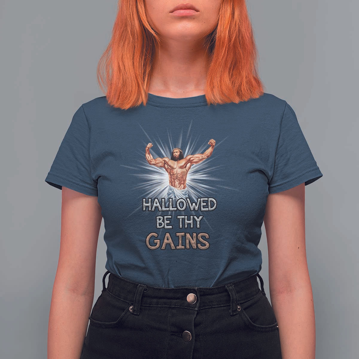 Hallowed Be Thy Gains T Shirt For Women Funny Jesus Workout Motivation Bodybuilding Fitness