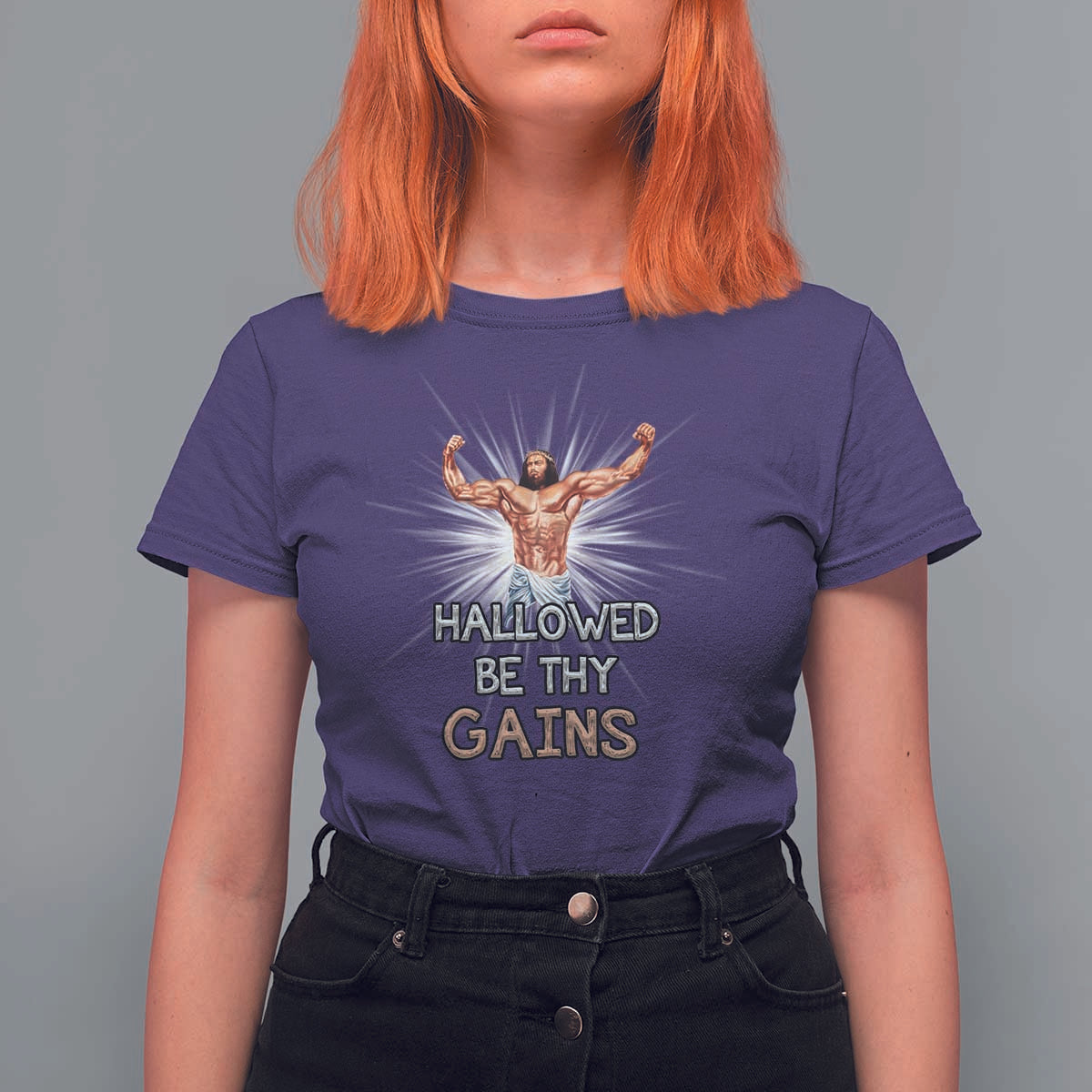 Hallowed Be Thy Gains T Shirt For Women Funny Jesus Workout Motivation Bodybuilding Fitness