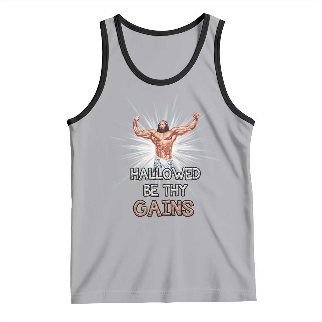 Hallowed Be Thy Gains Tank Top Funny Jesus Workout Motivation Bodybuilding Fitness