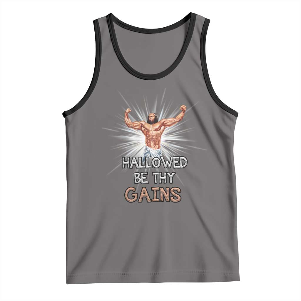 Hallowed Be Thy Gains Tank Top Funny Jesus Workout Motivation Bodybuilding Fitness