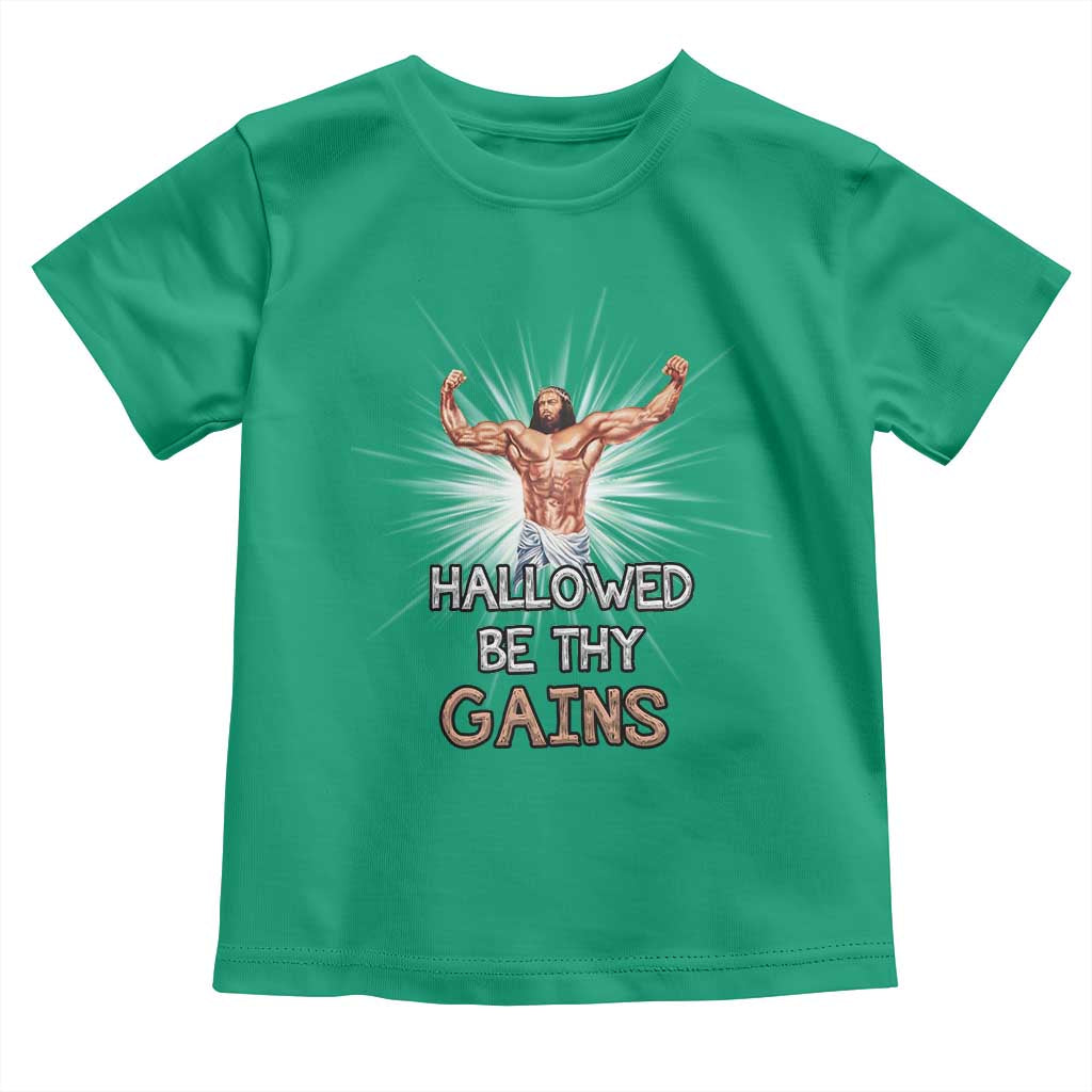 Hallowed Be Thy Gains Toddler T Shirt Funny Jesus Workout Motivation Bodybuilding Fitness