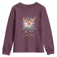 Hallowed Be Thy Gains Youth Sweatshirt Funny Jesus Workout Motivation Bodybuilding Fitness