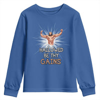 Hallowed Be Thy Gains Youth Sweatshirt Funny Jesus Workout Motivation Bodybuilding Fitness
