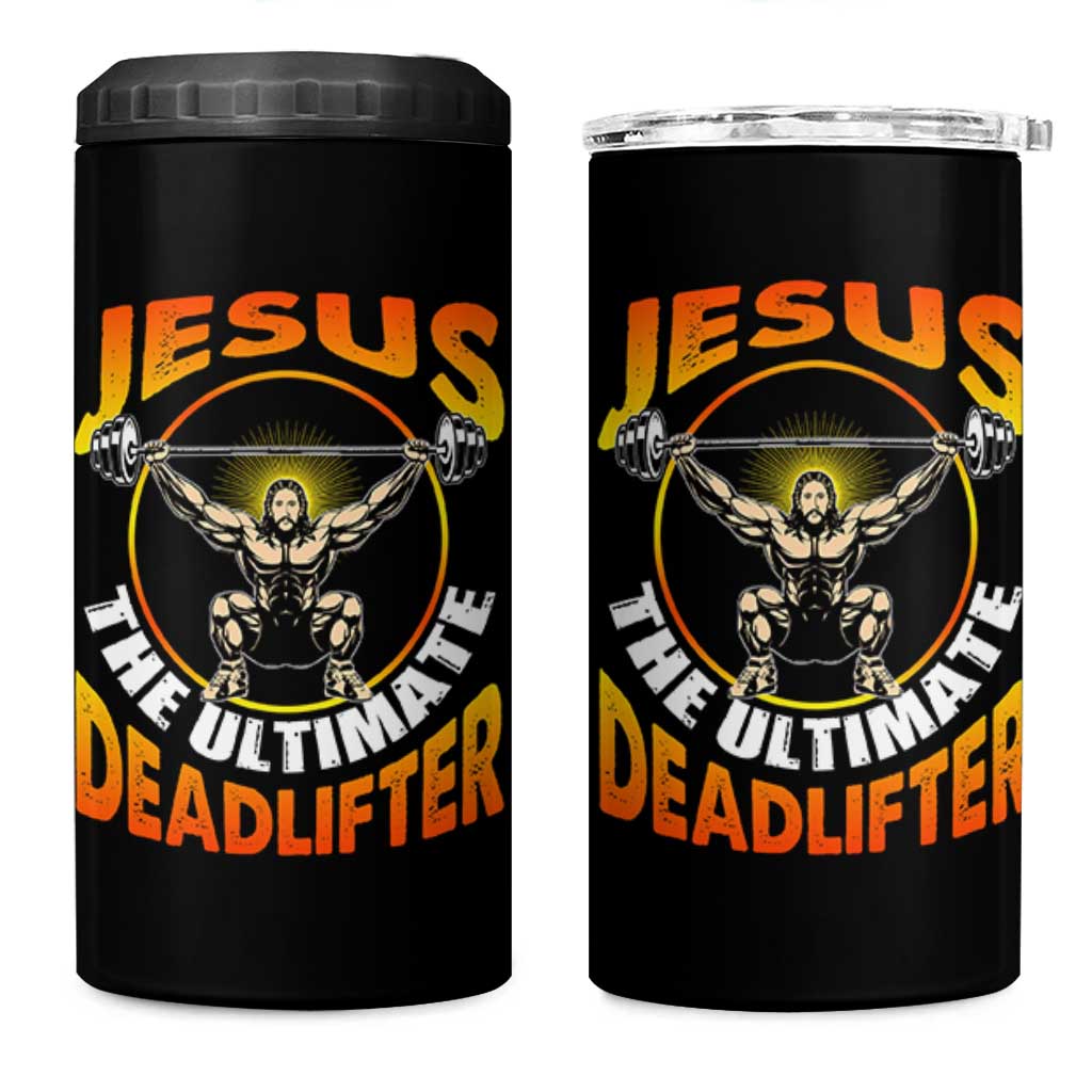 Jesus The Ultimate Deadlifter 4 in 1 Can Cooler Tumbler Funny Jesus Workout Motivation Bodybuilding Fitness