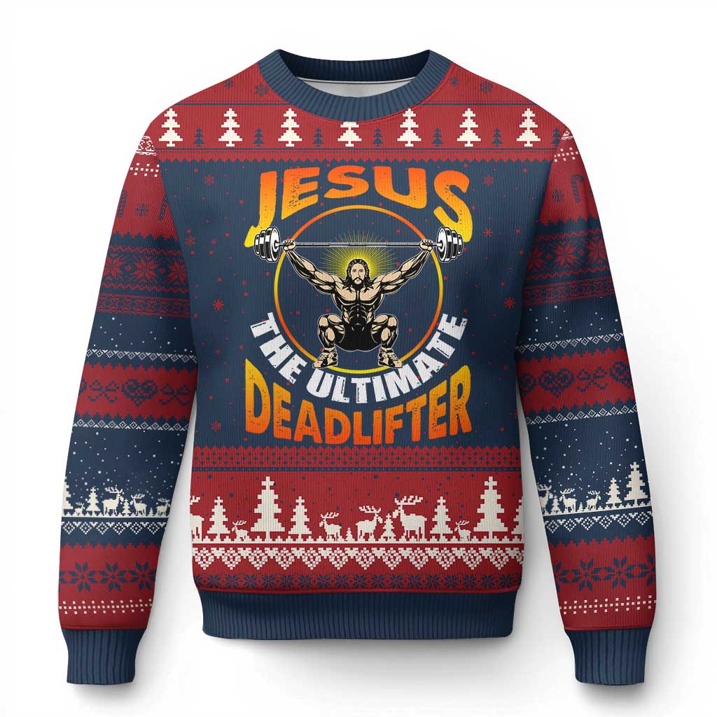 Jesus The Ultimate Deadlifter Ugly Christmas Sweater Funny Jesus Workout Motivation Bodybuilding Fitness - Wonder Print Shop