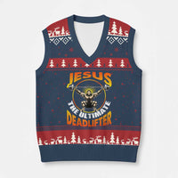 Jesus The Ultimate Deadlifter V-Neck Knit Sweater Vest Funny Jesus Workout Motivation Bodybuilding Fitness - Wonder Print Shop