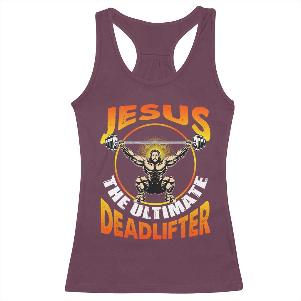Jesus The Ultimate Deadlifter Racerback Tank Top Funny Jesus Workout Motivation Bodybuilding Fitness