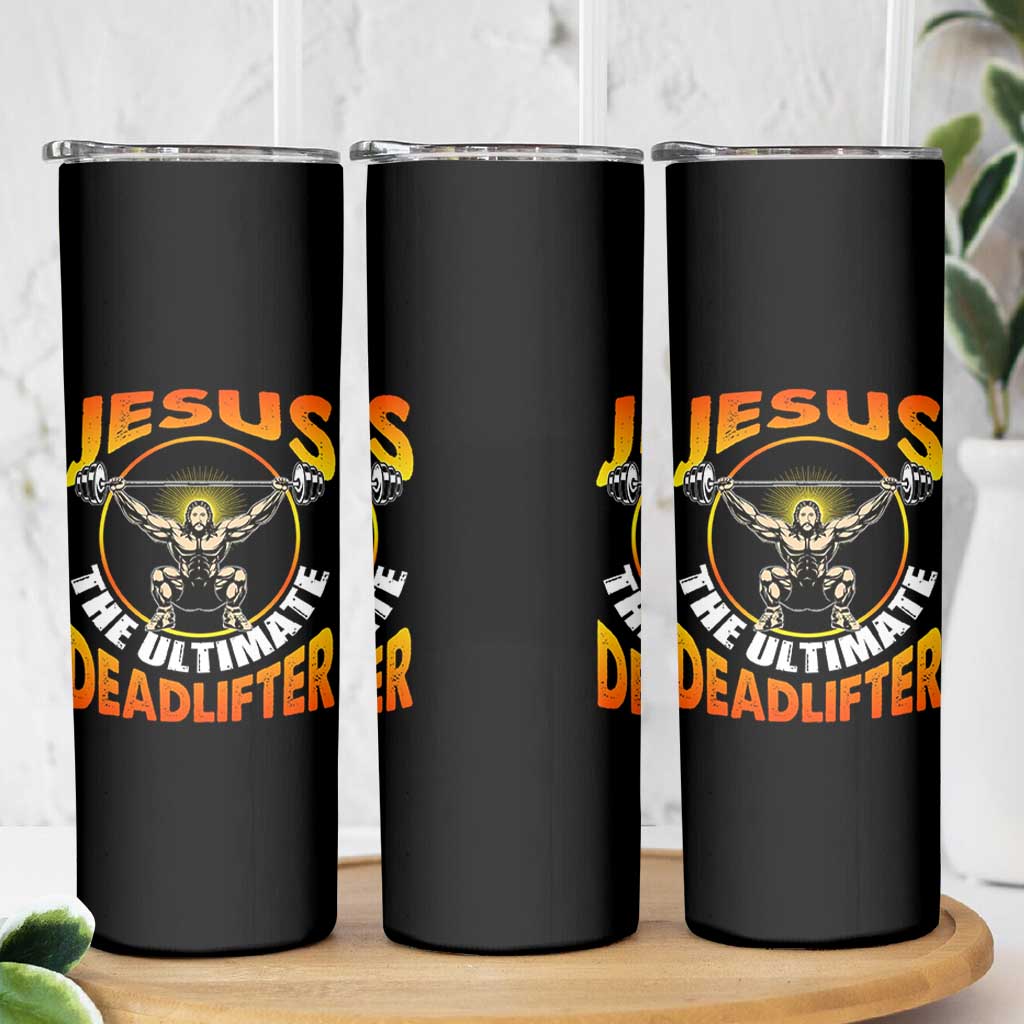 Jesus The Ultimate Deadlifter Skinny Tumbler Funny Jesus Workout Motivation Bodybuilding Fitness