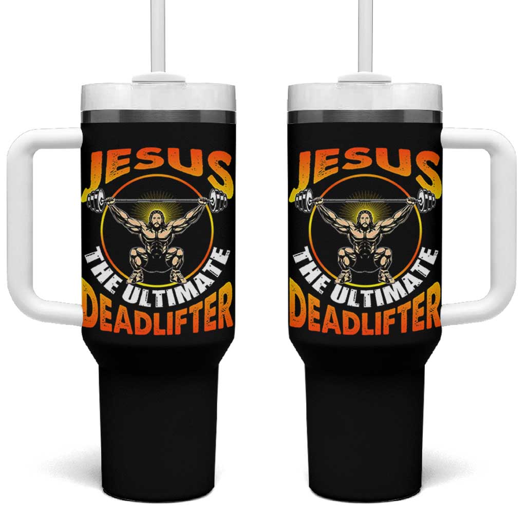 Jesus The Ultimate Deadlifter Tumbler With Handle Funny Jesus Workout Motivation Bodybuilding Fitness