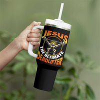Jesus The Ultimate Deadlifter Tumbler With Handle Funny Jesus Workout Motivation Bodybuilding Fitness