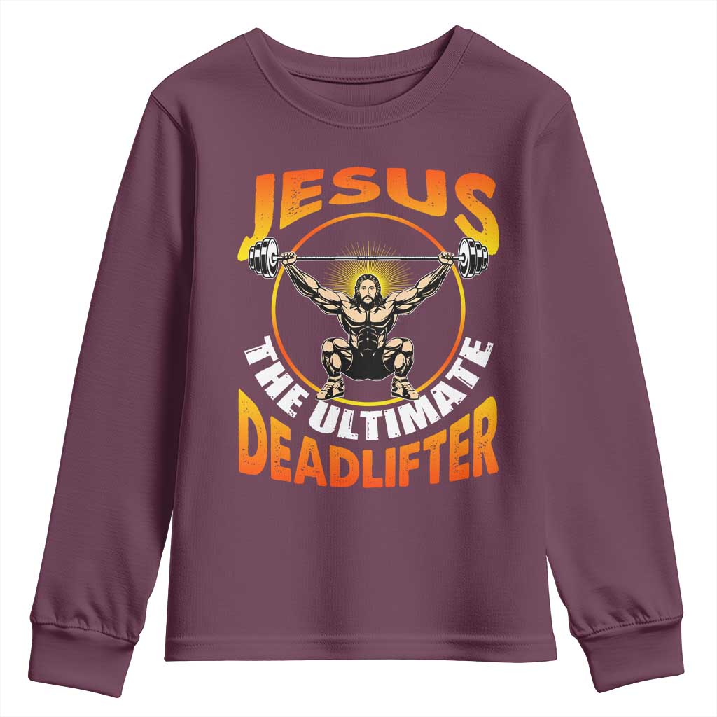 Jesus The Ultimate Deadlifter Youth Sweatshirt Funny Jesus Workout Motivation Bodybuilding Fitness