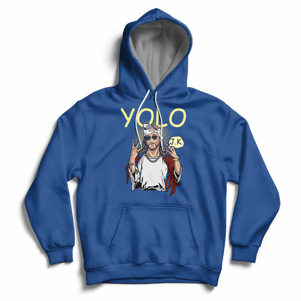 Royal blue pullover hoodie with front graphic and kangaroo pocket, drawstring hood.